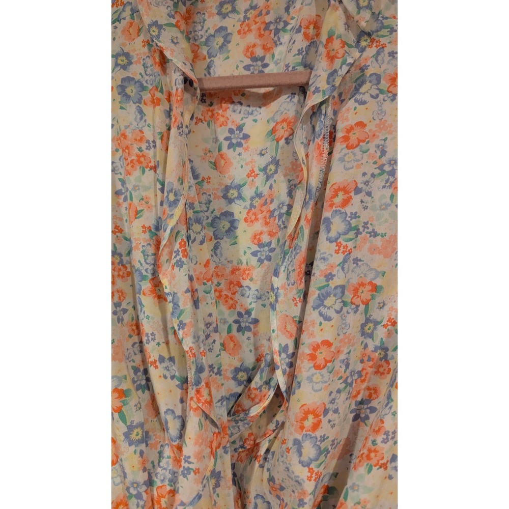 Old Navy Floral Wrap Top L Multi-Color Puff Sleeve Cottagecore Boho Top - Picture 4 of 10